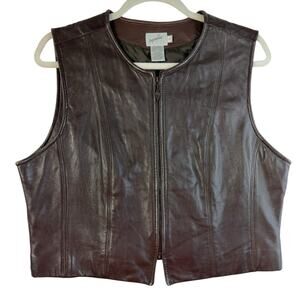 Vintage 90s Sz 10 Leather Vest Chocolate Brown Women’s Zip Academia Steampunk